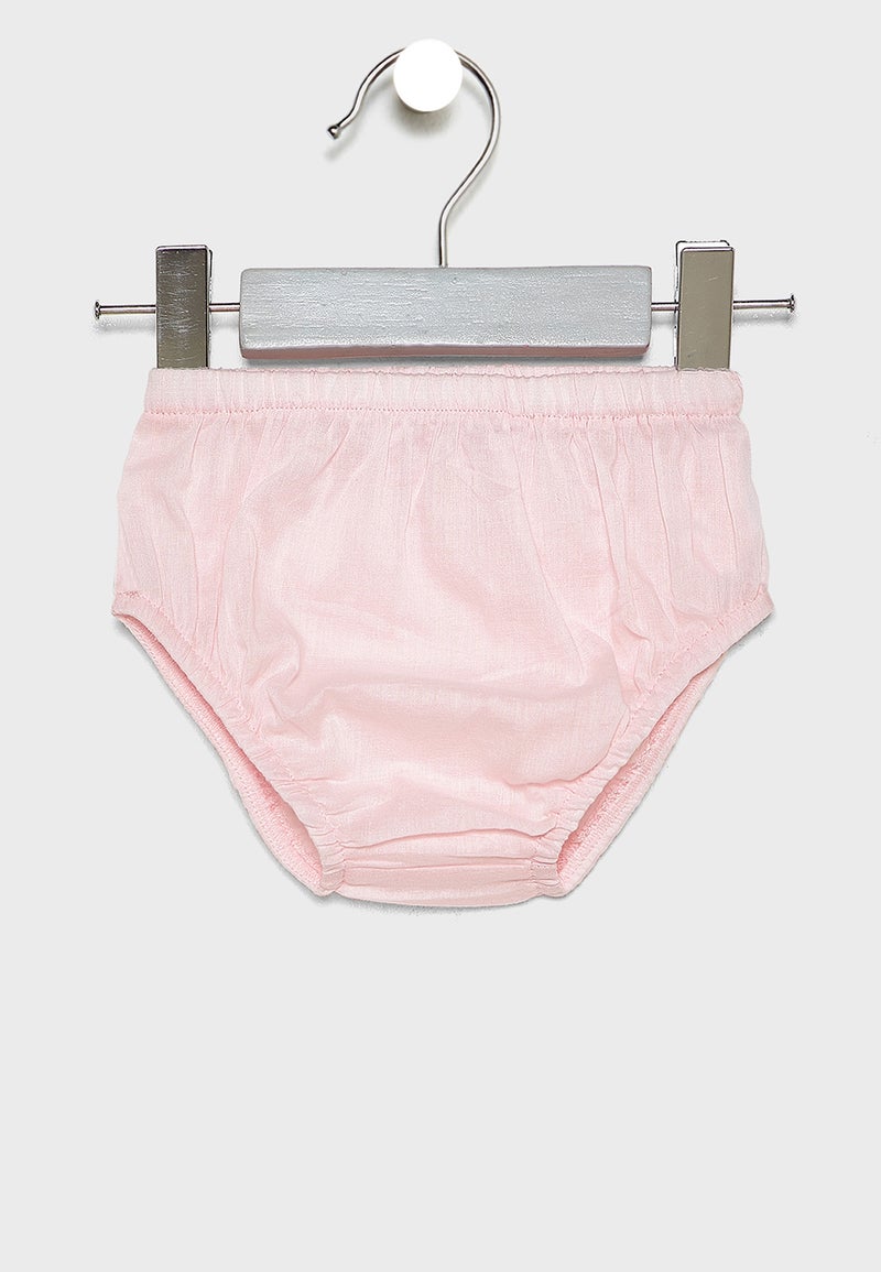 مينوتي طقم فستان ضيق من أعلى وواسع من أسفل وشورت للأطفال حديثي الولادة وردي - Image 4