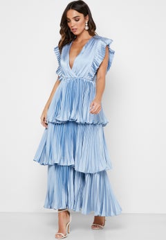 True Decadence Plunge Tiered Dress Blue  - Image 1
