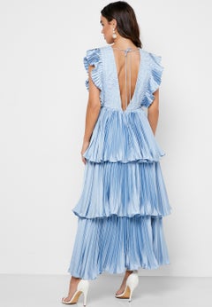True Decadence Plunge Tiered Dress Blue  - Image 2
