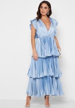 True Decadence Plunge Tiered Dress Blue  - Image 4