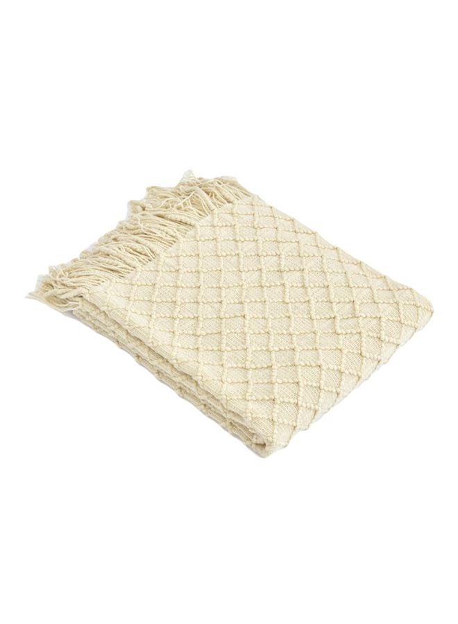 1 Piece Tassel Design Knitted Blanket Single Size Cotton Beige 130x170cm 