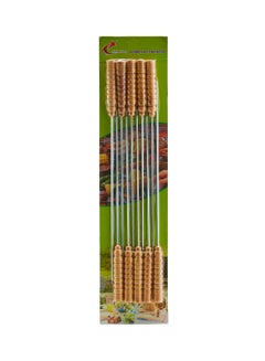 10-Piece Barbecue Skewers String With Wooden Handle Silver/Brown 43cm