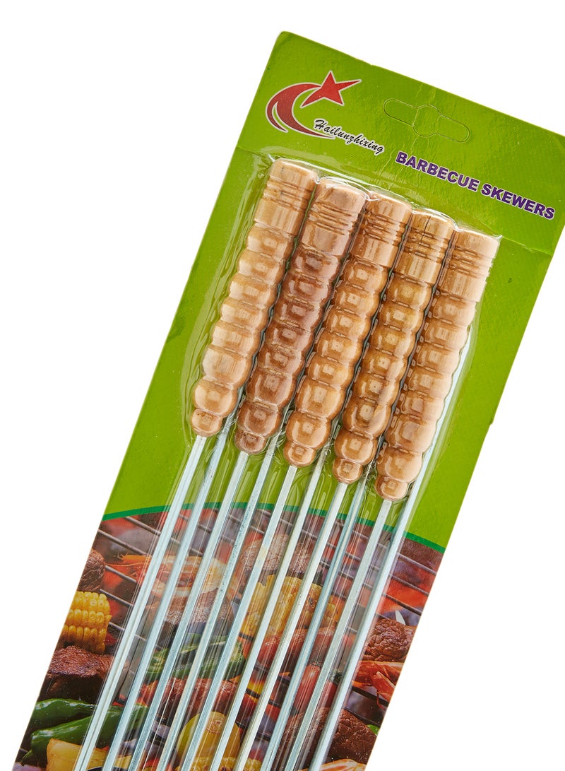 Generic - 10-Piece Barbecue Skewers String With Wooden Handle Silver/Brown 43cm - Image 1