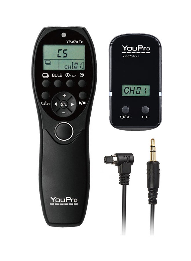 YouPro - YP-870 N3 2.4G Wireless Remote Control LCD Timer Shutter Release Transmitter Receiver 32 Channels For Canon DSLR Cameras Black - Image 1