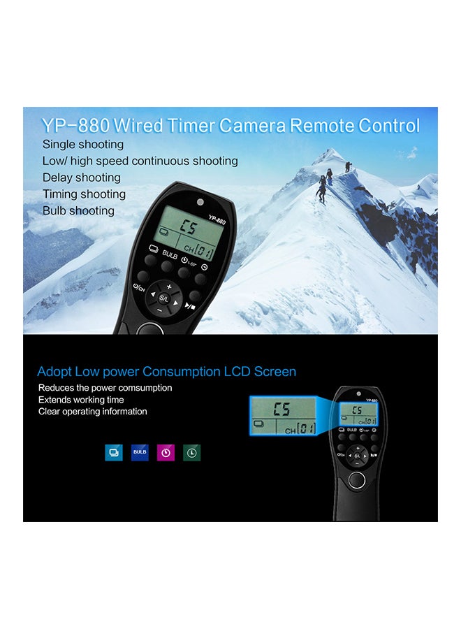 YouPro - YP-880 S2 Wired Remote Control LCD Timer Display Shutter Release For Sony DSLR Cameras Black - Image 1