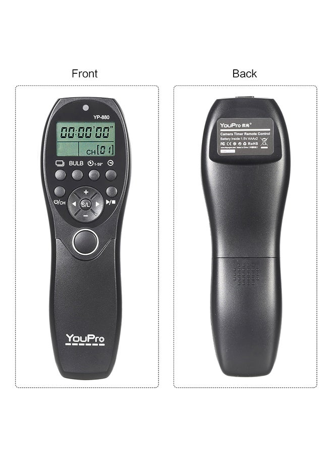 YouPro - YP-880 S2 Wired Remote Control LCD Timer Display Shutter Release For Sony DSLR Cameras Black - Image 1