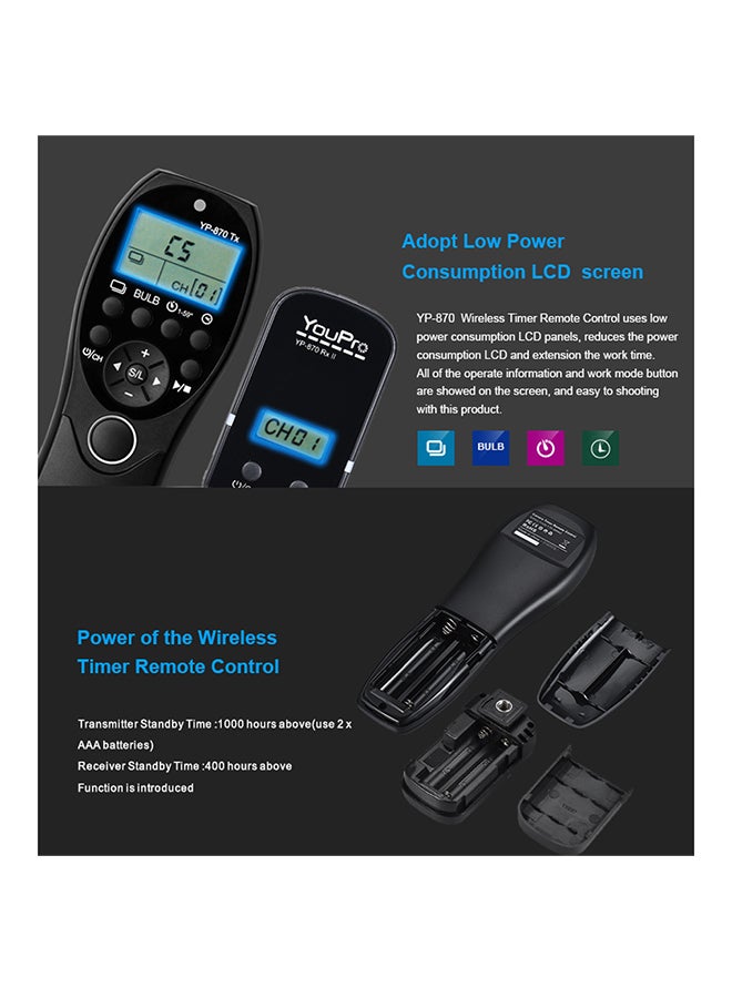 YouPro - YP-870 N3 2.4G Wireless Remote Control LCD Timer Shutter Release Transmitter Receiver 32 Channels For Canon DSLR Cameras Black - Image 1