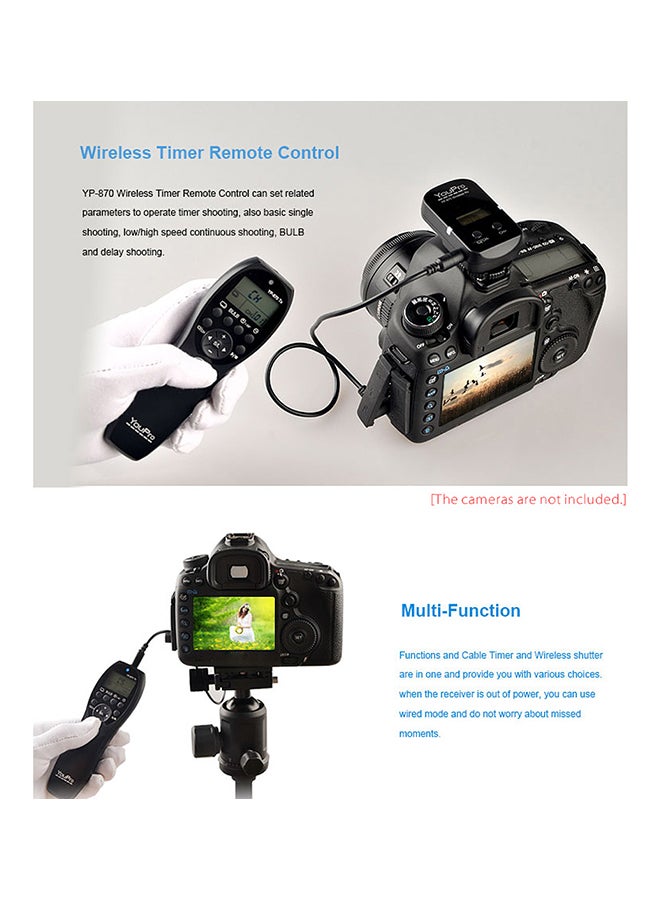 YouPro - YP-870 S2 2.4G Wireless Remote Control LCD Timer Shutter Release Transmitter Receiver 32 Channels For Sony DSLR Cameras Black - Image 1