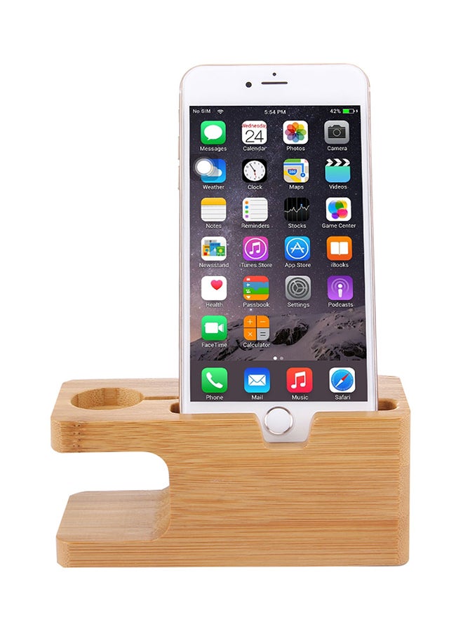 Bamboo Wooden Charger Holder For Apple Watch And Apple iPhone Beige - Image 2
