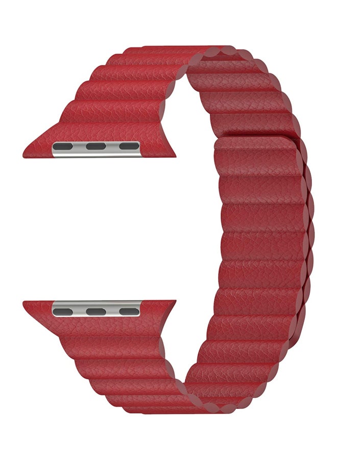 Leather Magnetic Loop Bracelet Strap Band For Apple Watch Series 4/ 3/ 2/ 1 Red - Image 1