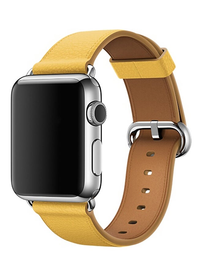 Classic Leather Wrist Strap Watch Band for Apple Watch Series 3/ 2/ 1 Yellow - Image 1