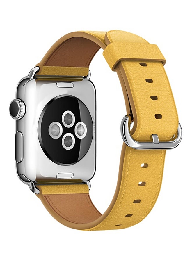 Classic Leather Wrist Strap Watch Band for Apple Watch Series 3/ 2/ 1 Yellow - Image 2