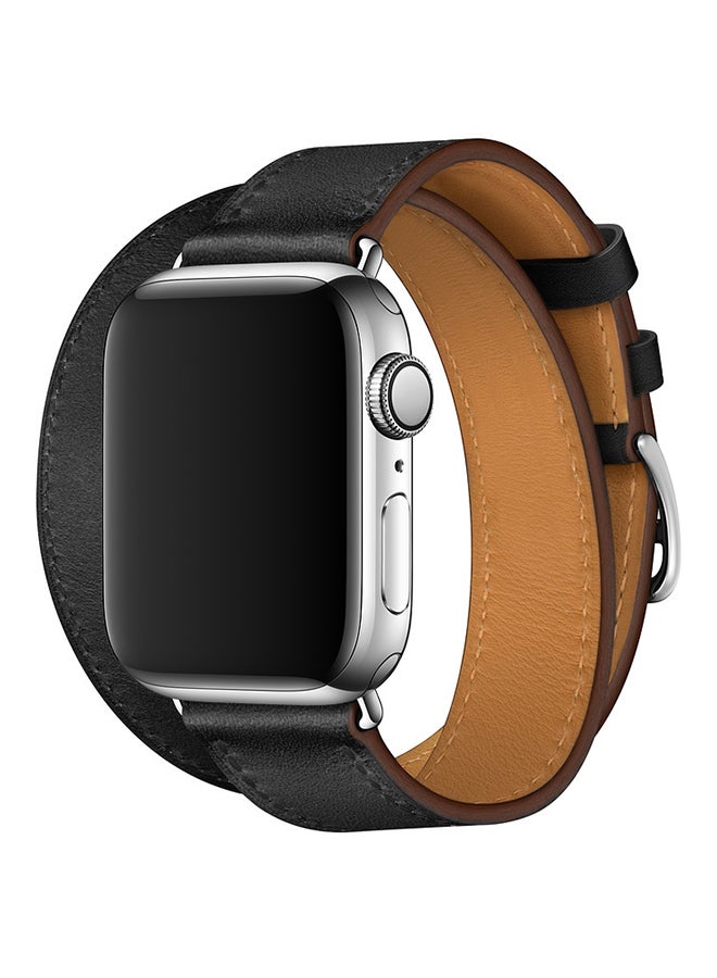 Double Loop Leather Wrist Strap Watchband for Apple Watch Series 3/ 2/ 1 Black - Image 1