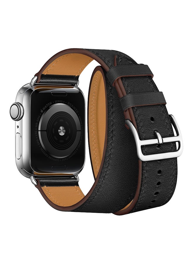 Double Loop Leather Wrist Strap Watchband for Apple Watch Series 3/ 2/ 1 Black - Image 2