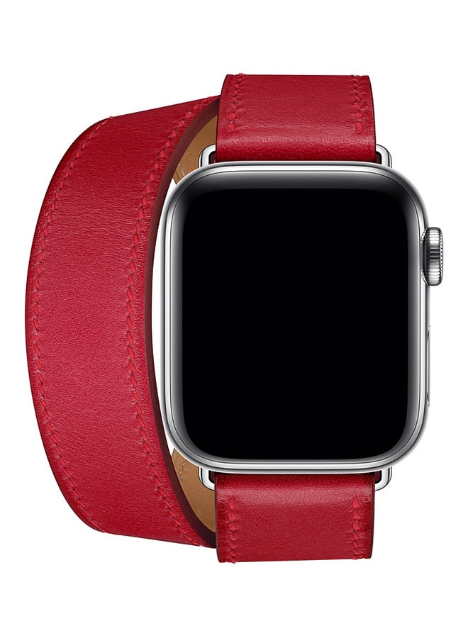 Double Loop Leather Wrist Strap Watchband for Apple Watch Series 3/ 2/ 1 Red - Image 1
