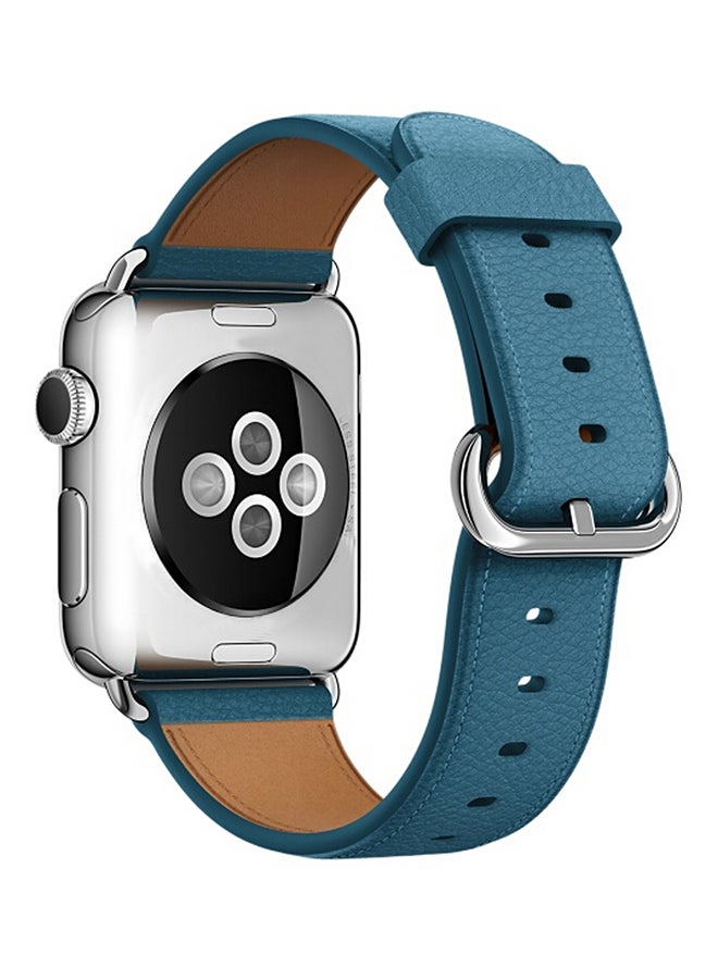 Generic - Classic Leather Wrist Strap Watch Band for Apple Watch Series 3/ 2/ 1 Blue - Image 1
