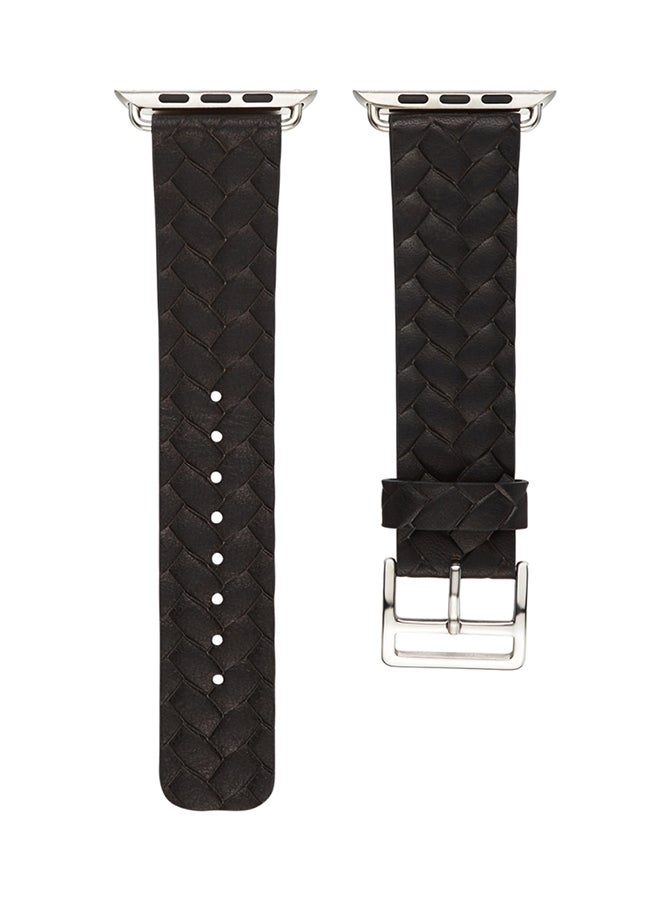 Generic - Cowhide Embossed Pattern Leather Watch Strap For Apple Watch Series 3/ 2/ 1 Black - Image 1