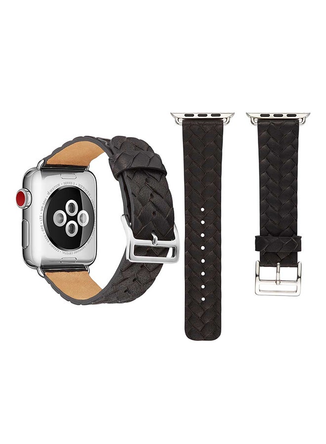 Generic - Cowhide Embossed Pattern Leather Watch Strap For Apple Watch Series 3/ 2/ 1 Black - Image 1