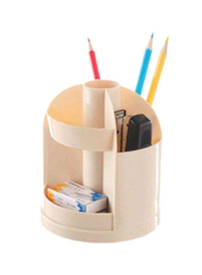 2-Piece Multi-function Rotating Plastic Gift Pen Holder Set Beige