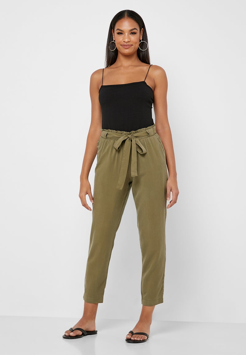 Reserved Tie Waist Crop Pants Green - Image 1