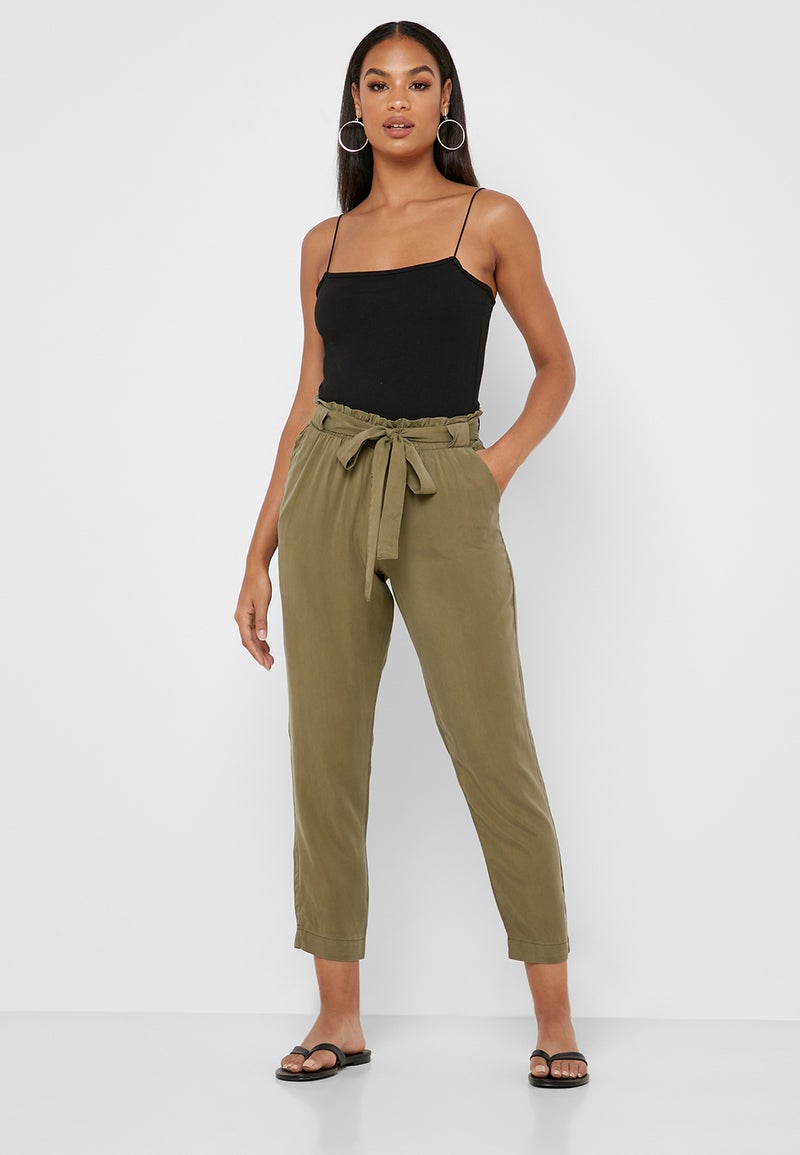 Reserved Tie Waist Crop Pants Green - Image 4