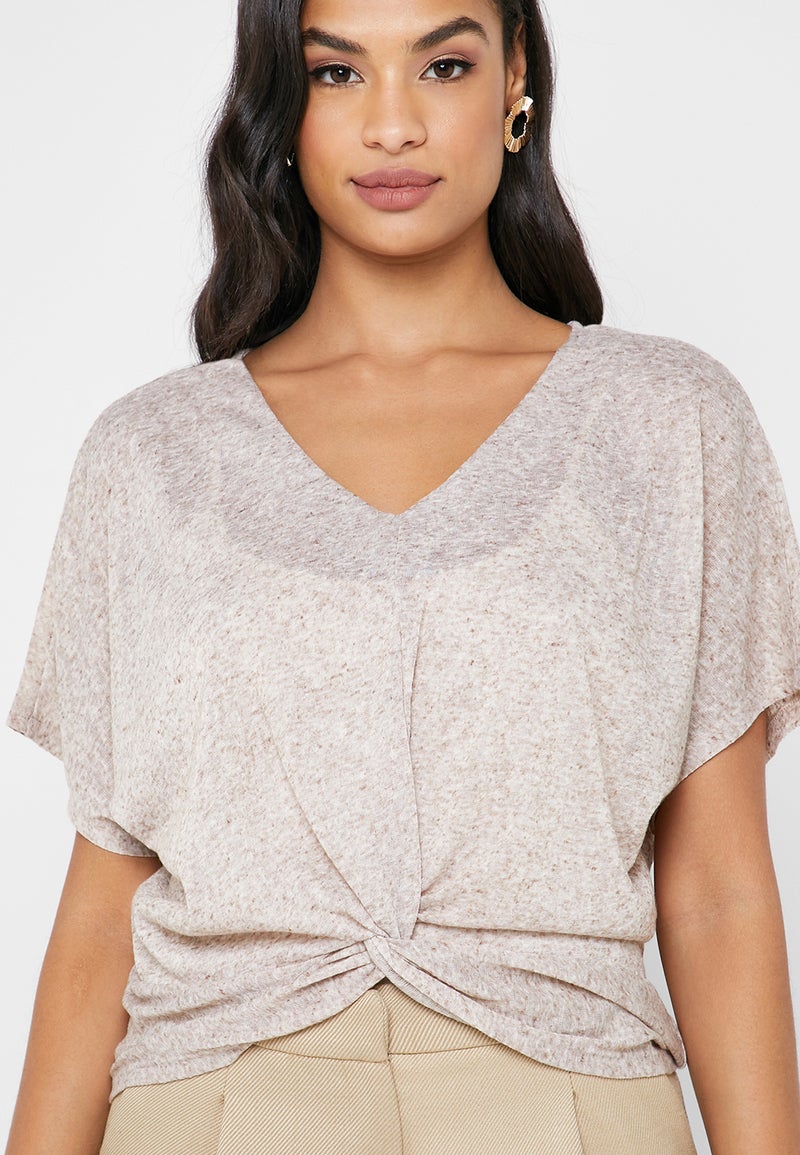Reserved Front Twisted V-Neck Top Brown - Image 3