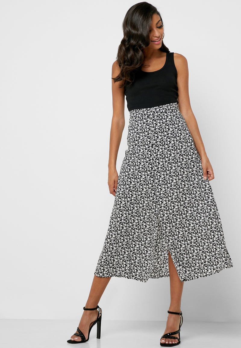 Reserved Front Slit Printed Skirt Multicolour - Image 1