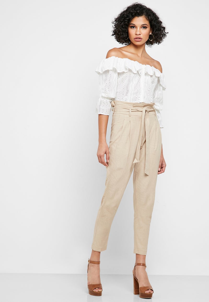 Reserved High Waist Belted Pants Beige - Image 1