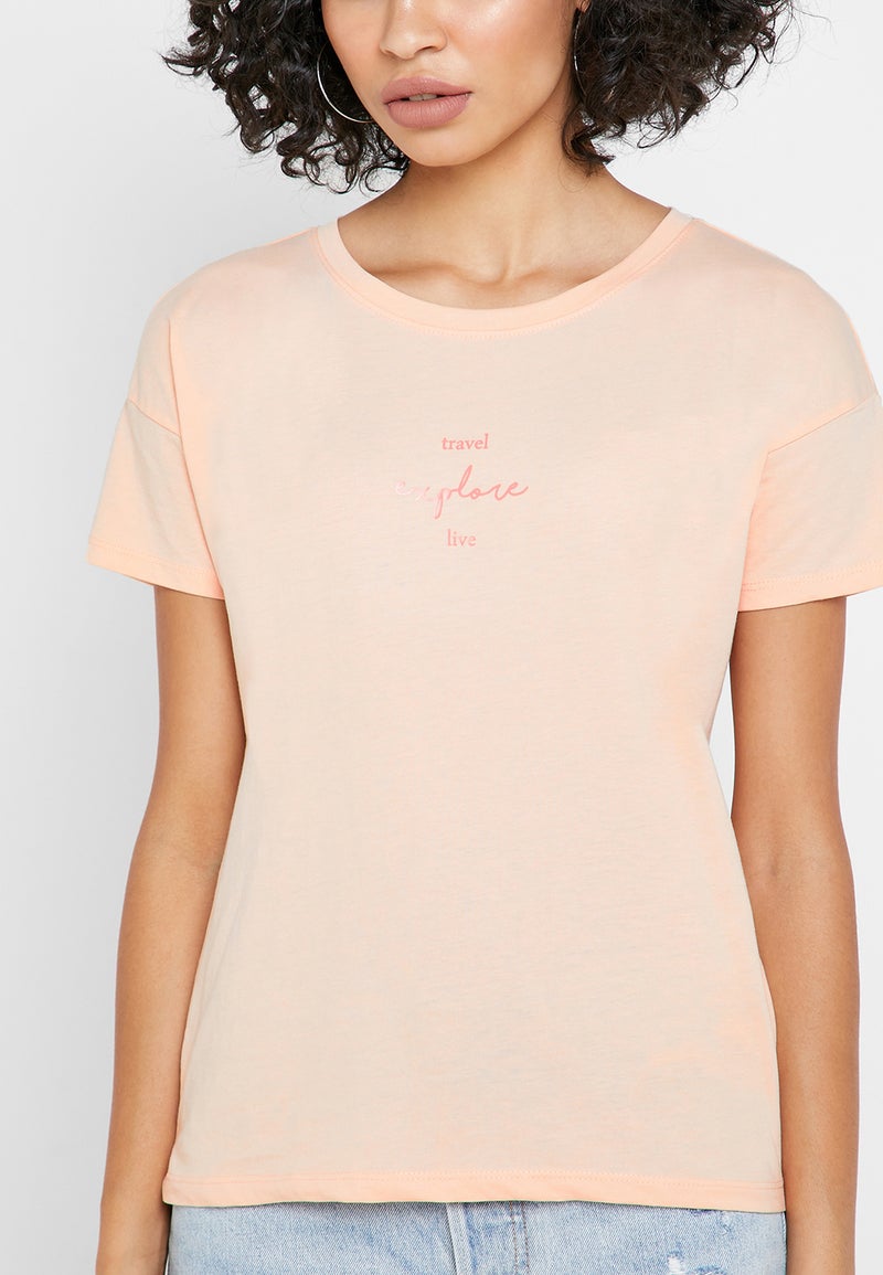 Reserved Round Neck Short Sleeve T-Shirt Pink - Image 3