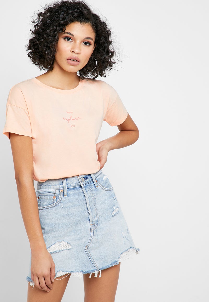Reserved Round Neck Short Sleeve T-Shirt Pink - Image 1