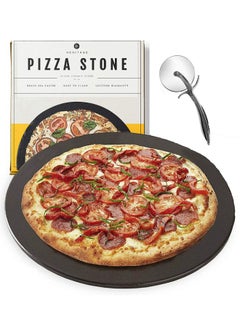 Heritage Products Ceramic Pizza Stone With Pizza Cutter Wheel Black  - Image 3