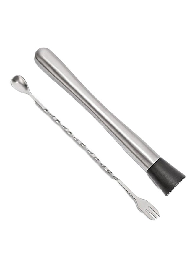 Hiware Stainless Steel Cocktail Muddler With Mixing Spoon Silver 10inch - Image 1