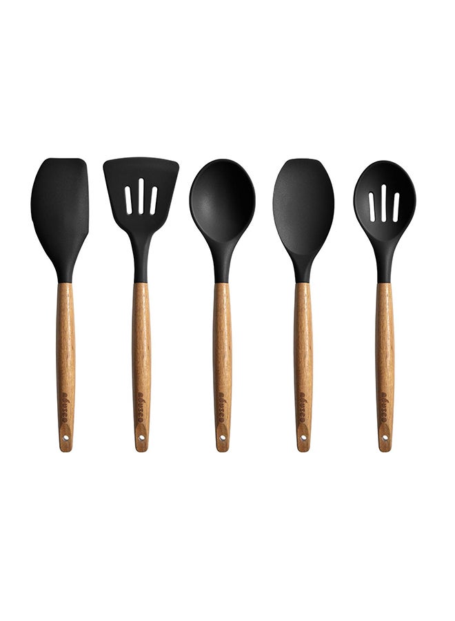 Miusco 5-Piece Silicone Cooking Utensil Set Brown/Black - Image 1