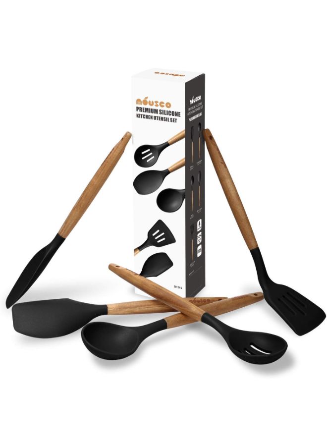 Miusco 5-Piece Silicone Cooking Utensil Set Brown/Black - Image 2