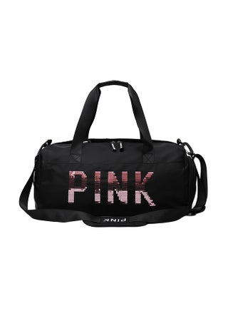 Large Capacity Letter Printed Sequins Duffel Bag Black/Pink - v1569422524/N30139356A_1