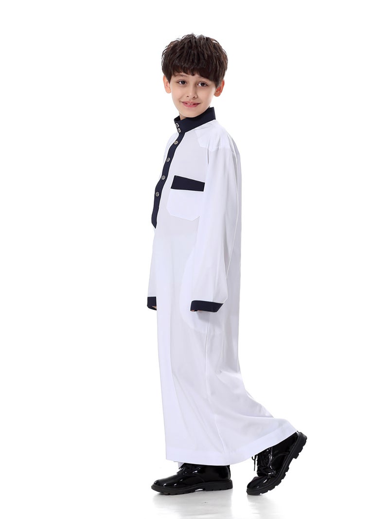 قفطان بلون سادة أبيض  - Image 4