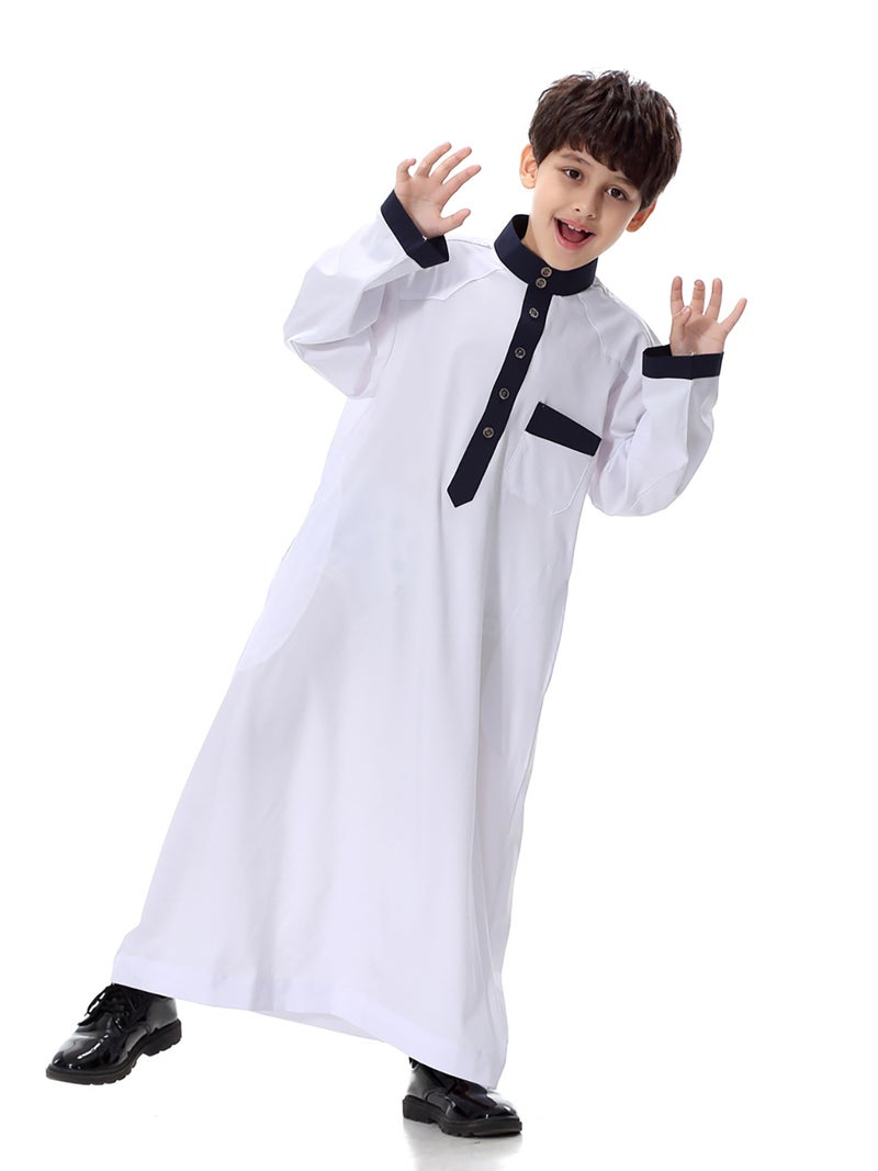 قفطان بلون سادة أبيض  - Image 3
