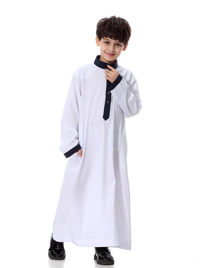 قفطان بلون سادة أبيض  - Image 5