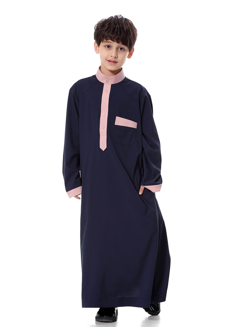 قفطان بلون سادة أزرق داكن  - Image 3