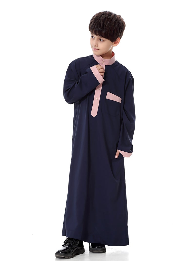 قفطان بلون سادة أزرق داكن  - Image 4