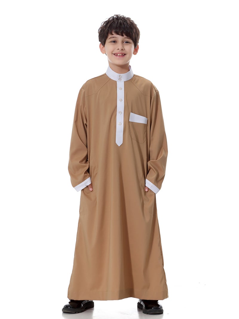 قفطان بلون سادة بني  - Image 1