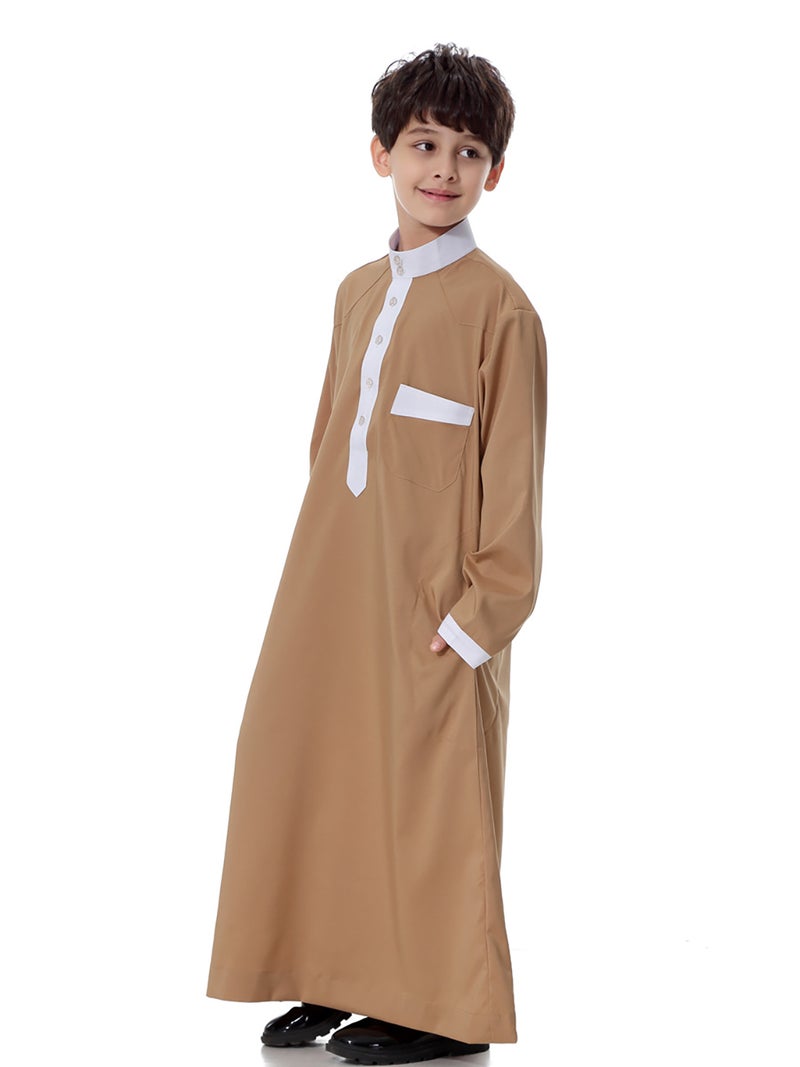 قفطان بلون سادة بني  - Image 4