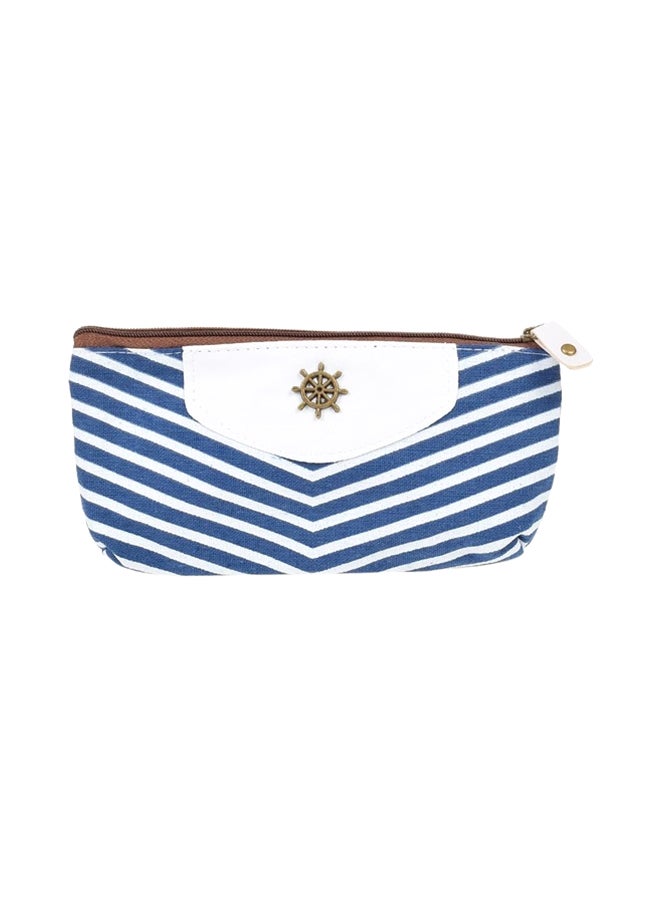 Fashion Canvas Stripe Pencil Case Blue