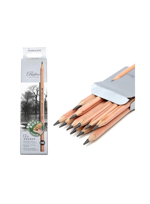 12-Piece Drawing Writing Sketch Wooden Pencil Set Beige