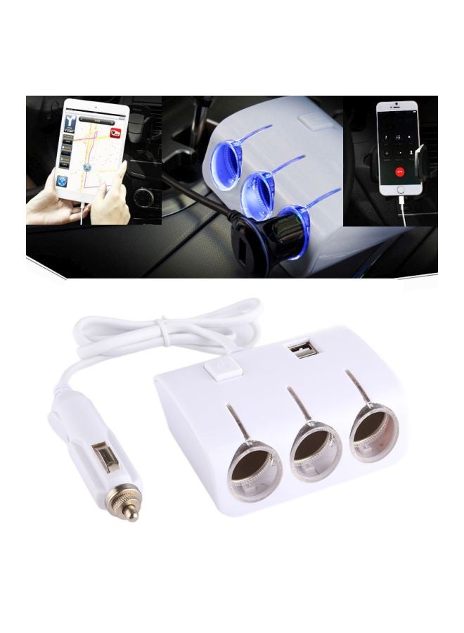 شاحن سيارة متعدد الوظائف مزود بمنفذي USB أبيض - Image 2