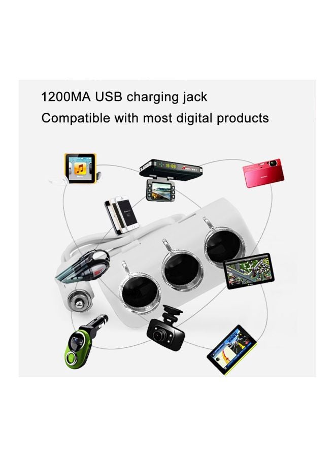شاحن سيارة متعدد الوظائف مزود بمنفذي USB أبيض - Image 4