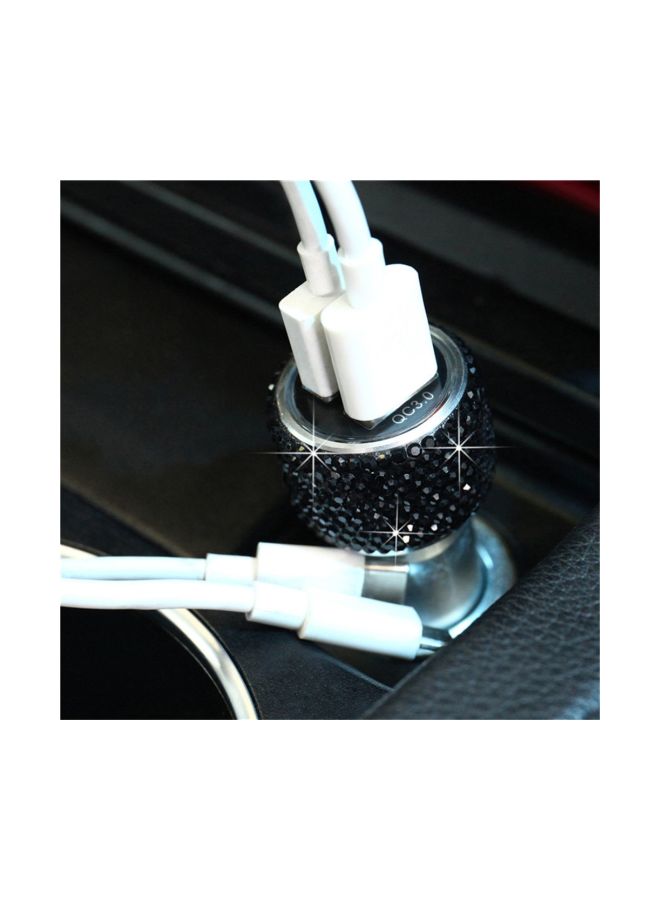 Diamond Studded Dual USB Car Charger Black  - Image 2
