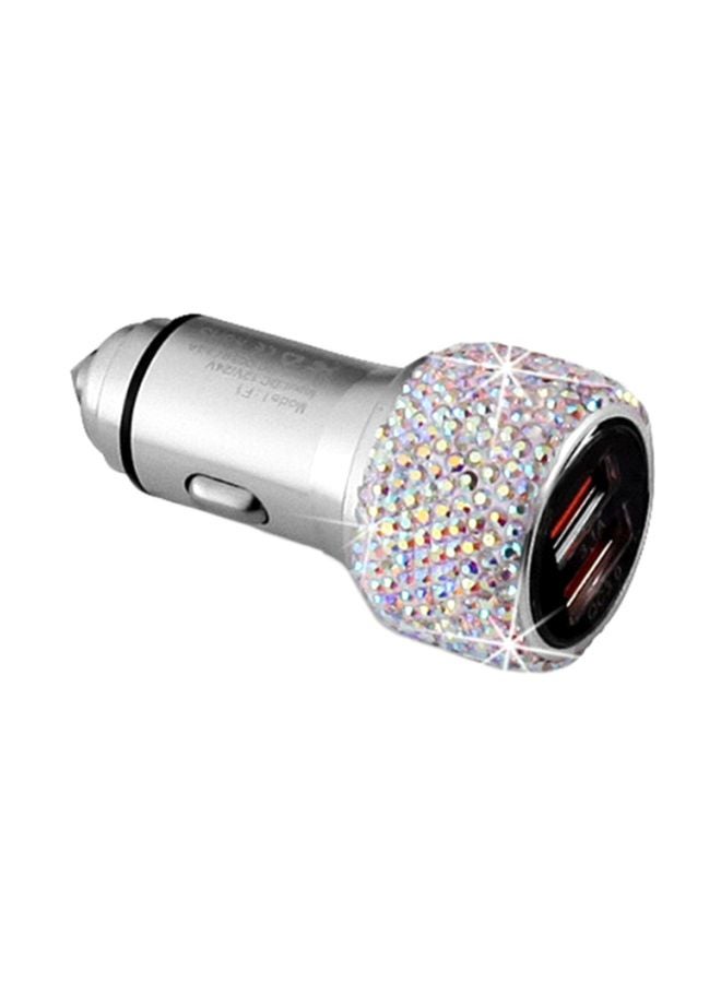 Diamond Studded Dual USB Car Charger Pink/Purple/Silver  - Image 1