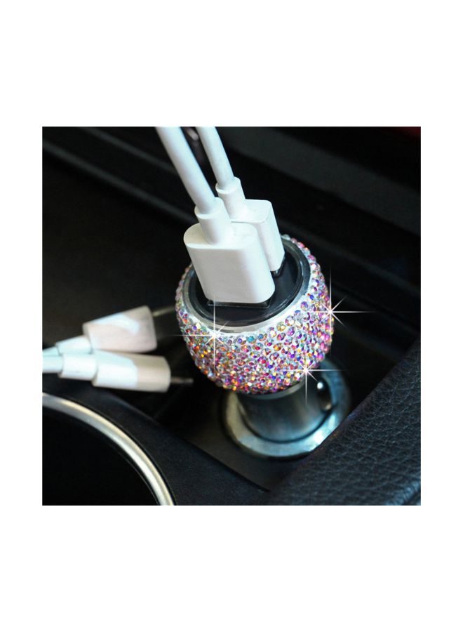 Diamond Studded Dual USB Car Charger Pink/Purple/Silver  - Image 2