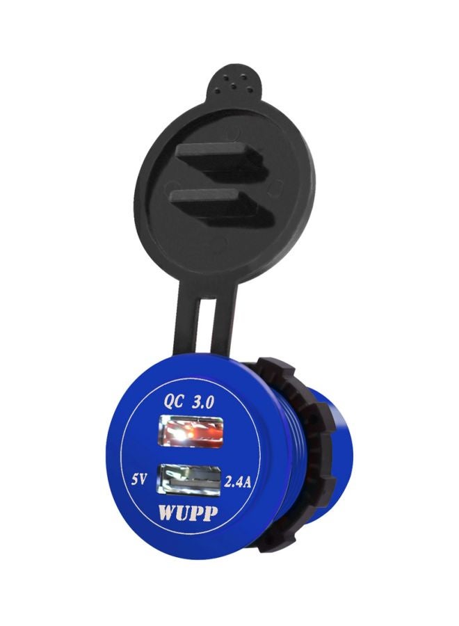 Dual USB Car Charger With Aperture Blue/Black  - Image 2